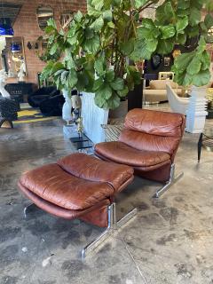 Ammannati Vitelli 1970s Sleek Leather Lounge Chair Ottoman Tittina Ammannati Vitelli ITALY - 2221357