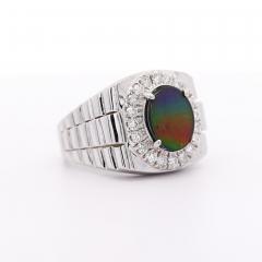 Ammolite Diamond Halo in 14K White Gold Mens Statement Ring - 3957706