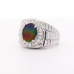 Ammolite Diamond Halo in 14K White Gold Mens Statement Ring - 3957719