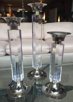 Amparo Calderon Tapia Stunning Set of Lucite Nickel Brass Candleholders by Amparo Calderon Tapia - 317288