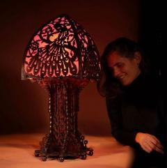 Amsterdam School A Very Impressive And Stylish Fretwork Wooden Table Lamp - 3264745