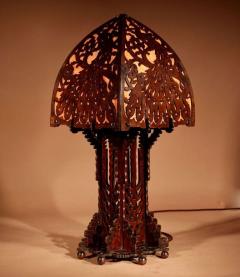 Amsterdam School A Very Impressive And Stylish Fretwork Wooden Table Lamp - 3264802