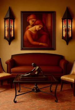 Amsterdam School of Design Pair of Restored Stained Glass Sconces Holland - 4251202