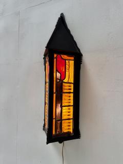 Amsterdam School of Design Pair of Restored Stained Glass Sconces Holland - 4251205