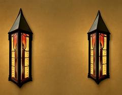 Amsterdam School of Design Pair of Restored Stained Glass Sconces Holland - 4251206