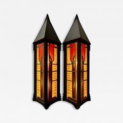 Amsterdam School of Design Pair of Restored Stained Glass Sconces Holland - 4252779