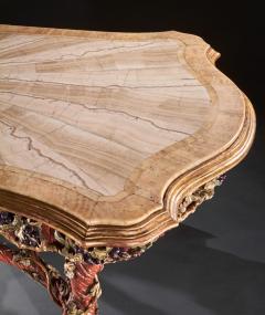 Amulet Bertoni Outstanding Italian Carved Wood Polychrome Centre Table With Onyx Top - 4469559