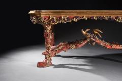 Amulet Bertoni Outstanding Italian Carved Wood Polychrome Centre Table With Onyx Top - 4469561