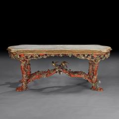 Amulet Bertoni Outstanding Italian Carved Wood Polychrome Centre Table With Onyx Top - 4469565