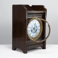 An Anglo Japanese Carved Oak Mantel Clock with Hand Painted Blue Floral Dial - 4189011