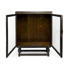 An Art Deco Dark Limed Oak Glazed Bookcase with Carved Floral Decoration - 4182420