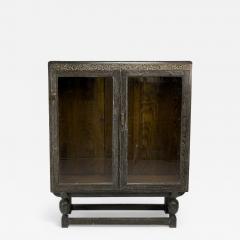 An Art Deco Dark Limed Oak Glazed Bookcase with Carved Floral Decoration - 4186652