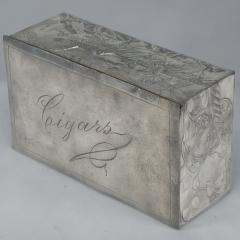 An Art Nouveau Continental Pewter Cigar Box W Cedar Lining Decor of Pheasant - 4186887