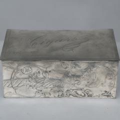 An Art Nouveau Continental Pewter Cigar Box W Cedar Lining Decor of Pheasant - 4186890