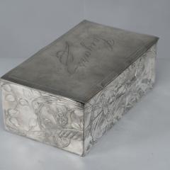 An Art Nouveau Continental Pewter Cigar Box W Cedar Lining Decor of Pheasant - 4186891