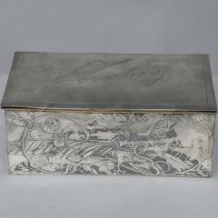 An Art Nouveau Continental Pewter Cigar Box W Cedar Lining Decor of Pheasant - 4186892