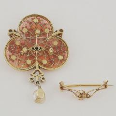 An Art Nouveau Plique A Jour Diamond and Pearl Brooch - 172488