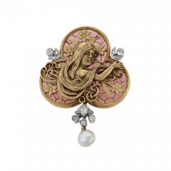 An Art Nouveau Plique A Jour Diamond and Pearl Brooch - 172512