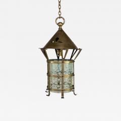 An Arts Crafts Brass Lantern with the Original Vaseline Shade - 4234392