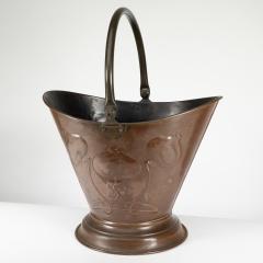 An Arts Crafts Copper Coal Bucket with Floral Decoration Chocolate Patina - 4189260