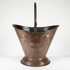 An Arts Crafts Copper Coal Bucket with Floral Decoration Chocolate Patina - 4189261