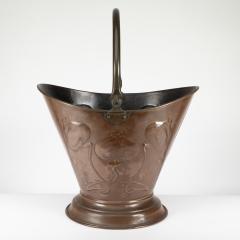 An Arts Crafts Copper Coal Bucket with Floral Decoration Chocolate Patina - 4189262