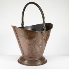 An Arts Crafts Copper Coal Bucket with Floral Decoration Chocolate Patina - 4189263