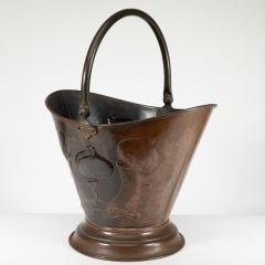 An Arts Crafts Copper Coal Bucket with Floral Decoration Chocolate Patina - 4189264
