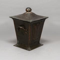 An Arts Crafts Copper Conical Coal Bucket Lid with Hand Hammered Sun Rise - 4189282
