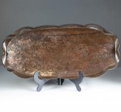 An Arts Crafts Copper Tray Decorated with Swimming Fishes Folded Wavy Edges - 4189295