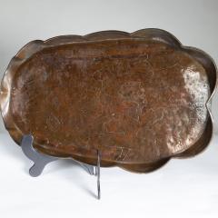An Arts Crafts Copper Tray Decorated with Swimming Fishes Folded Wavy Edges - 4189296