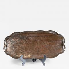 An Arts Crafts Copper Tray Decorated with Swimming Fishes Folded Wavy Edges - 4232770