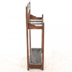 An Arts Crafts Oak Umbrella Stick Stand with Original Green Mustard Tiles - 4192823