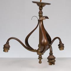An Arts Crafts Three Branch Brass Ceiling Light with Stylized Leaf Detail - 4192858