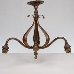 An Arts Crafts Three Branch Brass Ceiling Light with Stylized Leaf Detail - 4192860