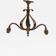 An Arts Crafts Three Branch Brass Ceiling Light with Stylized Leaf Detail - 4234406