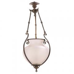 An Elegant English Brass and Glass Pendant Lantern C 1900  - 4329336