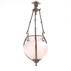 An Elegant English Brass and Glass Pendant Lantern C 1900  - 4329337