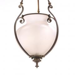 An Elegant English Brass and Glass Pendant Lantern C 1900  - 4329338