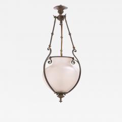 An Elegant English Brass and Glass Pendant Lantern C 1900  - 4329372