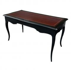 An Elegant French Louis XV Style Ebonized 3 Drawer Writing Desk with Leather Top - 3353174