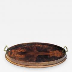 An English Edwardian flame mahogany veneered oval tray - 831020