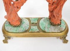 An Exceptional Edward I Farmer Jade and Coral Clock Garniture with Lamps - 4624232