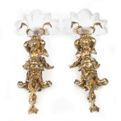 An Exceptional Pair of Ormolu Glass Triton Wall Lights by Lerolle of Paris - 4140696