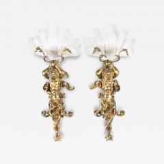 An Exceptional Pair of Ormolu Glass Triton Wall Lights by Lerolle of Paris - 4140804