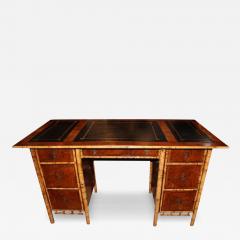 An Exotic 19th Century English Import Bamboo and Walnut Pedestal Desk - 3664899