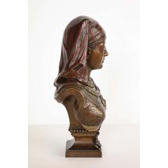 An Exquisite French Multi Patinated Orientalist Bronze Bust of Saida by Rimbez - 1313519
