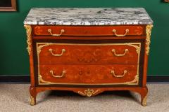 An Exquisite French Ormolu Mounted Mahogany Parquetry Marble Top Commode C 1870 - 2704400