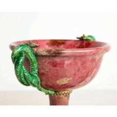 An Exquisite Silver Marble Diamond Mounted Rhodonite Bowl with Snake Handles - 1313547