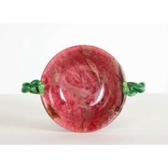 An Exquisite Silver Marble Diamond Mounted Rhodonite Bowl with Snake Handles - 1313555